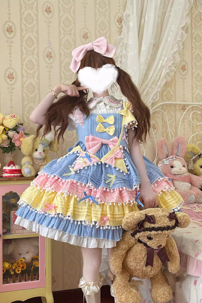 Lolita JSK Dress - Yellow/blue/pink, 3 Colors, Bow Detail, Sweet Style - additional product view 3