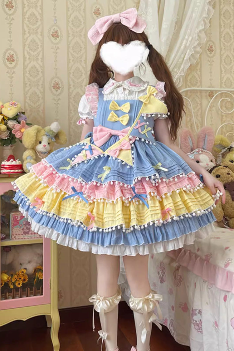 Lolita JSK Dress - Yellow/blue/pink, 3 Colors, Bow Detail, Sweet Style - main product image