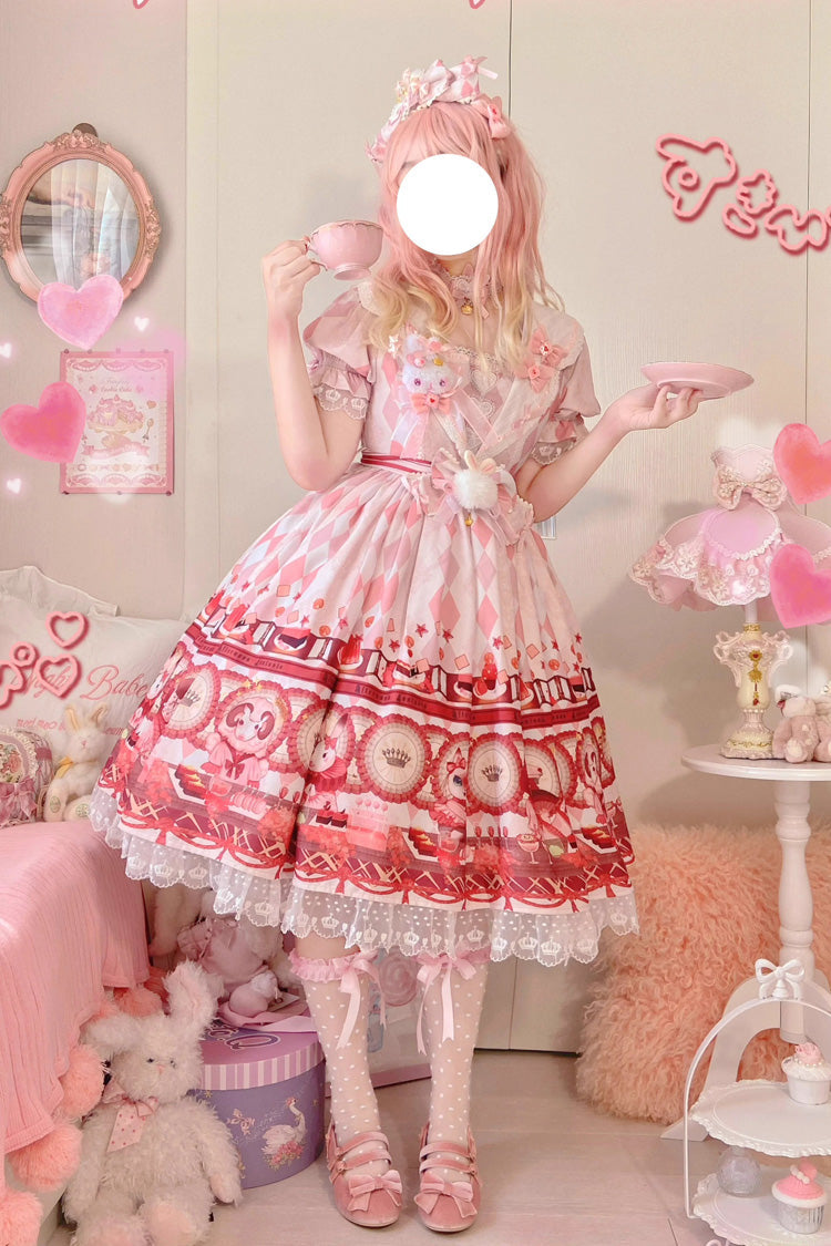 Lolita Jumper Skirt - Afternoon Fantasia, White, Long Sleeves, Sweet Style, Bow Detail - S White Short Sleeves / M White Short Sleeves / L White Short Sleeves option