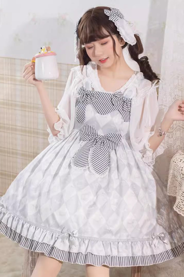 Lolita Jumper Skirt - Alice Bunny, Gray, Ruffled, Sweet Style, Bow Detail - additional product view 2