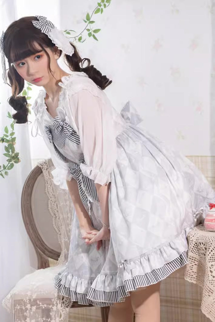 Lolita Jumper Skirt - Alice Bunny, Gray, Ruffled, Sweet Style, Bow Detail - additional product view 3