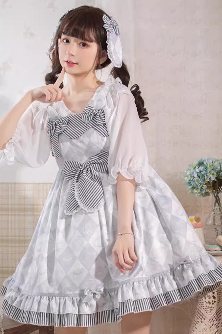 Lolita Jumper Skirt - Alice Bunny, Gray, Ruffled, Sweet Style, Bow Detail - additional product view 4