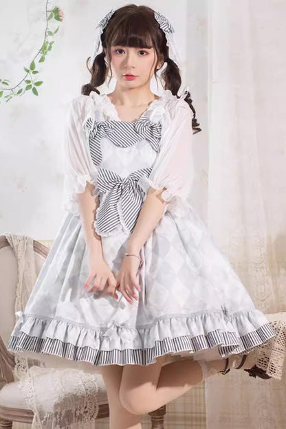 Lolita Jumper Skirt - Alice Bunny, Gray, Ruffled, Sweet Style, Bow Detail - main product image