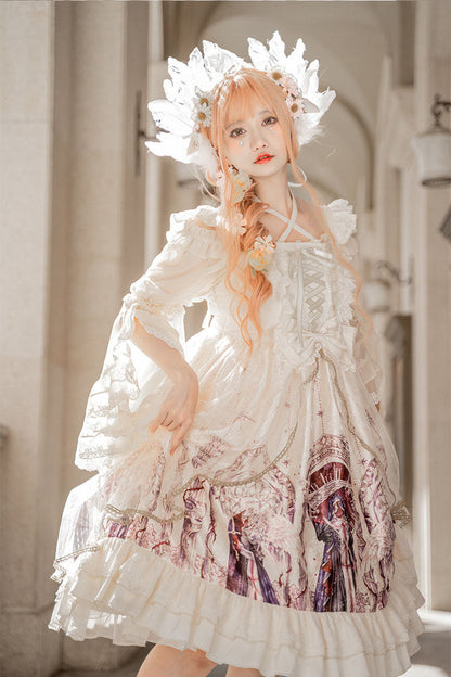 Lolita Jumper Skirt - Ancient Mythology Angel Wings, Ivory, Printed, Gothic Style - additional product view 2