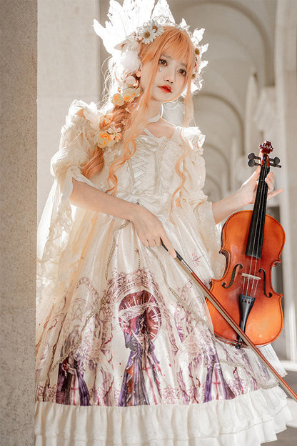 Lolita Jumper Skirt - Ancient Mythology Angel Wings, Ivory, Printed, Gothic Style - additional product view 3