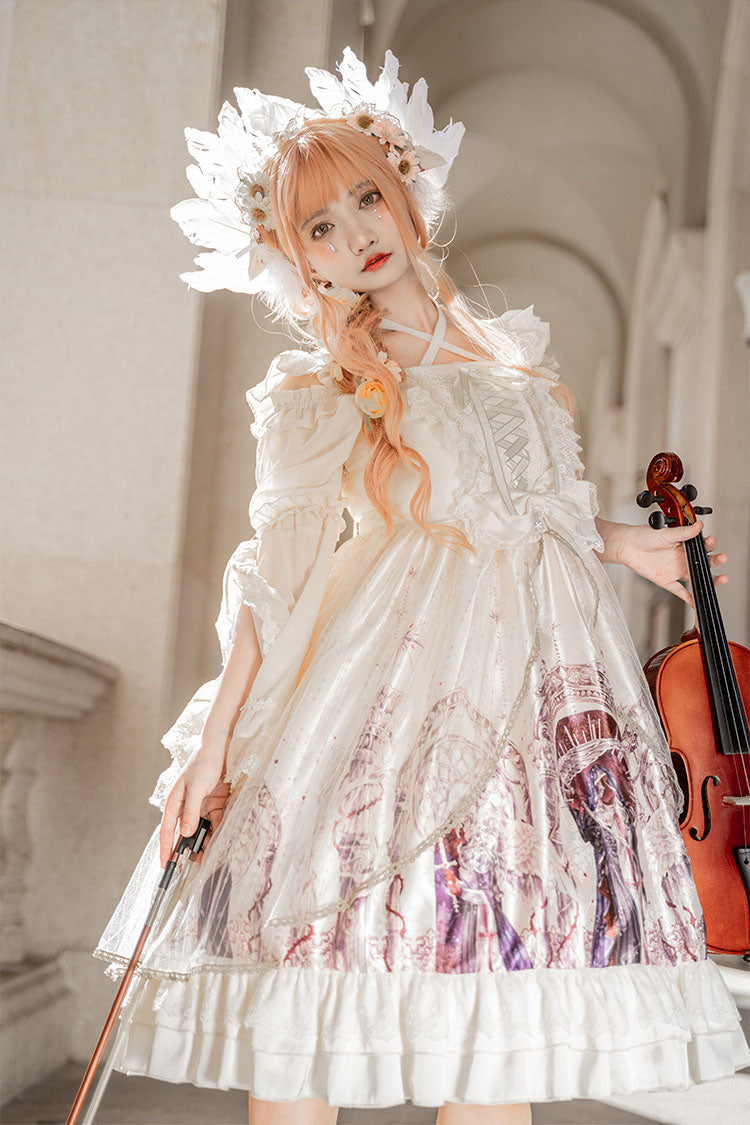 Lolita Jumper Skirt - Ancient Mythology Angel Wings, Ivory, Printed, Gothic Style - additional product view 4