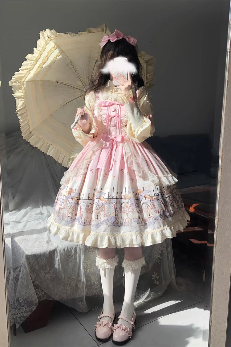 Lolita Jumper Skirt - Angel Lamb, 3 Colors, Ruffled, Printed, Sweet Style - additional product view 2