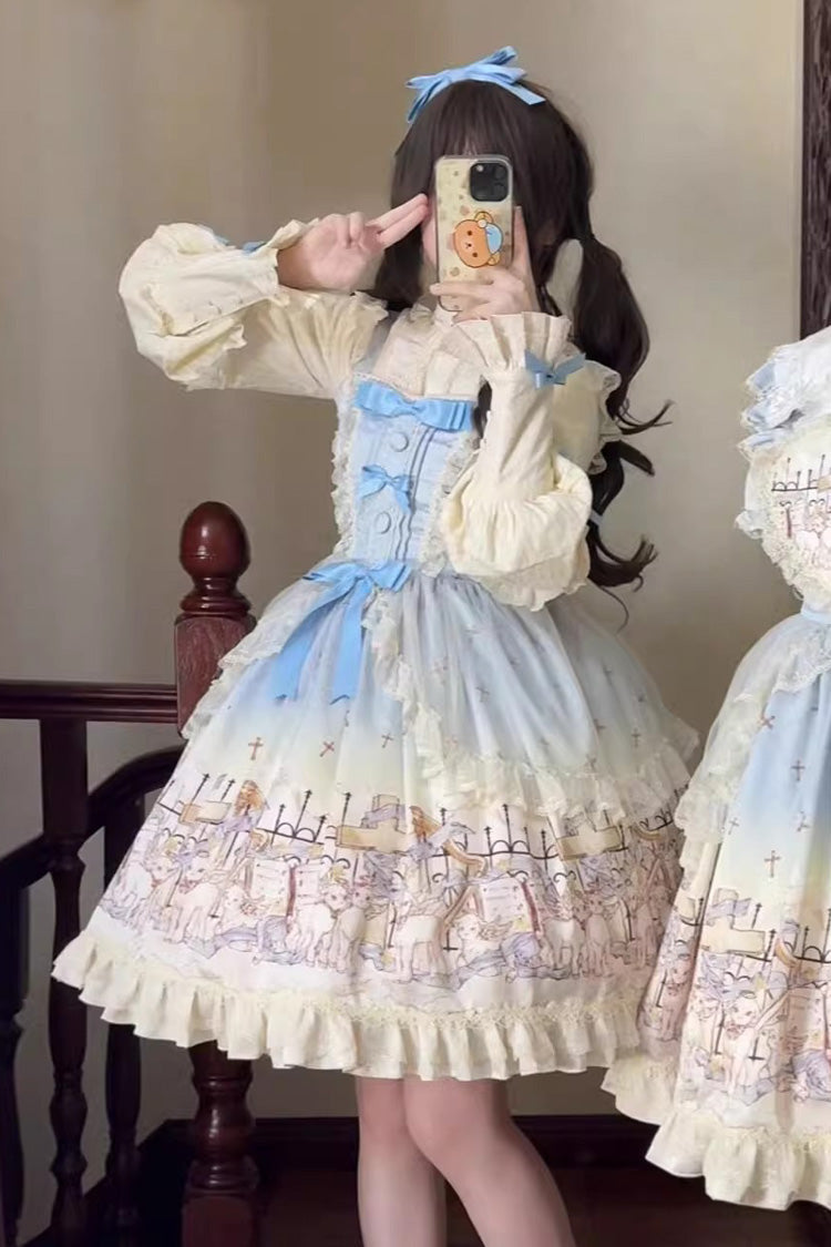 Lolita Jumper Skirt - Angel Lamb, 3 Colors, Ruffled, Printed, Sweet Style - additional product view 5