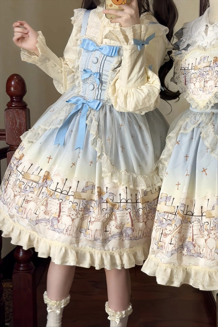 Lolita Jumper Skirt - Angel Lamb, 3 Colors, Ruffled, Printed, Sweet Style - additional product view 8