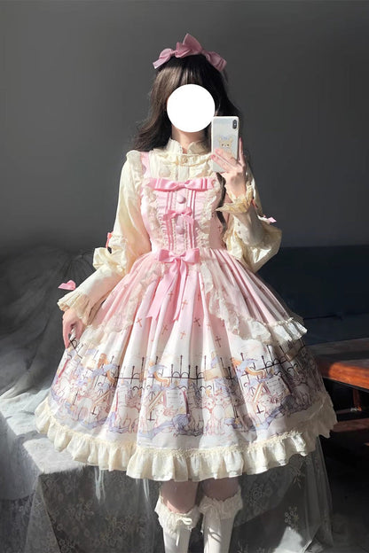 Lolita Jumper Skirt - Angel Lamb, 3 Colors, Ruffled, Printed, Sweet Style - main product image