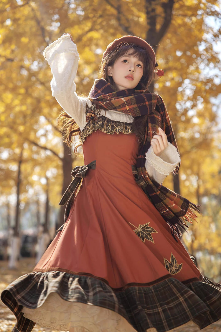 Lolita Jumper Skirt - Autumn Chronicles, 2 Colors, Sweet Style, Ruffled, Printed - additional product view 2
