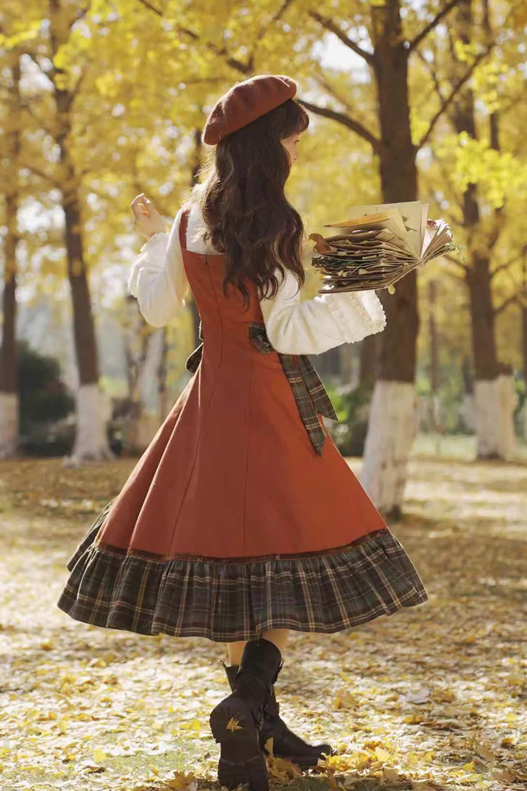 Lolita Jumper Skirt - Autumn Chronicles, 2 Colors, Sweet Style, Ruffled, Printed - additional product view 3