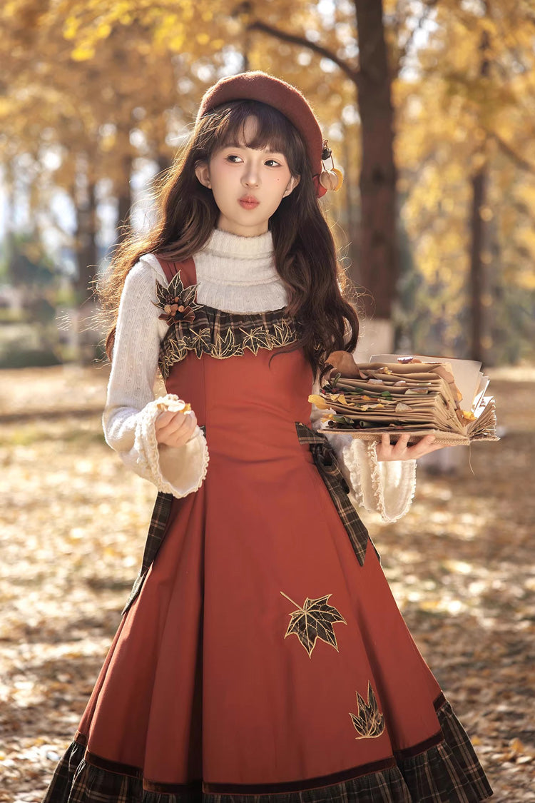 Lolita Jumper Skirt - Autumn Chronicles, 2 Colors, Sweet Style, Ruffled, Printed - additional product view 4