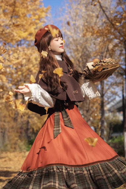 Lolita Jumper Skirt - Autumn Chronicles, 2 Colors, Sweet Style, Ruffled, Printed - additional product view 6