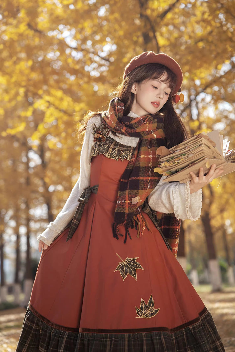 Lolita Jumper Skirt - Autumn Chronicles, 2 Colors, Sweet Style, Ruffled, Printed - additional product view 7