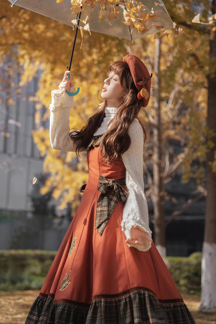 Lolita Jumper Skirt - Autumn Chronicles, 2 Colors, Sweet Style, Ruffled, Printed - additional product view 8