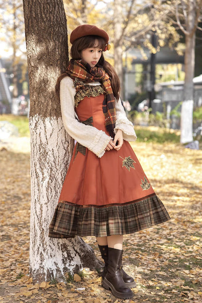 Lolita Jumper Skirt - Autumn Chronicles, 2 Colors, Sweet Style, Ruffled, Printed - additional product view 9