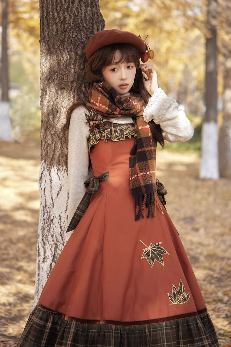 Lolita Jumper Skirt - Autumn Chronicles, 2 Colors, Sweet Style, Ruffled, Printed - additional product view 12