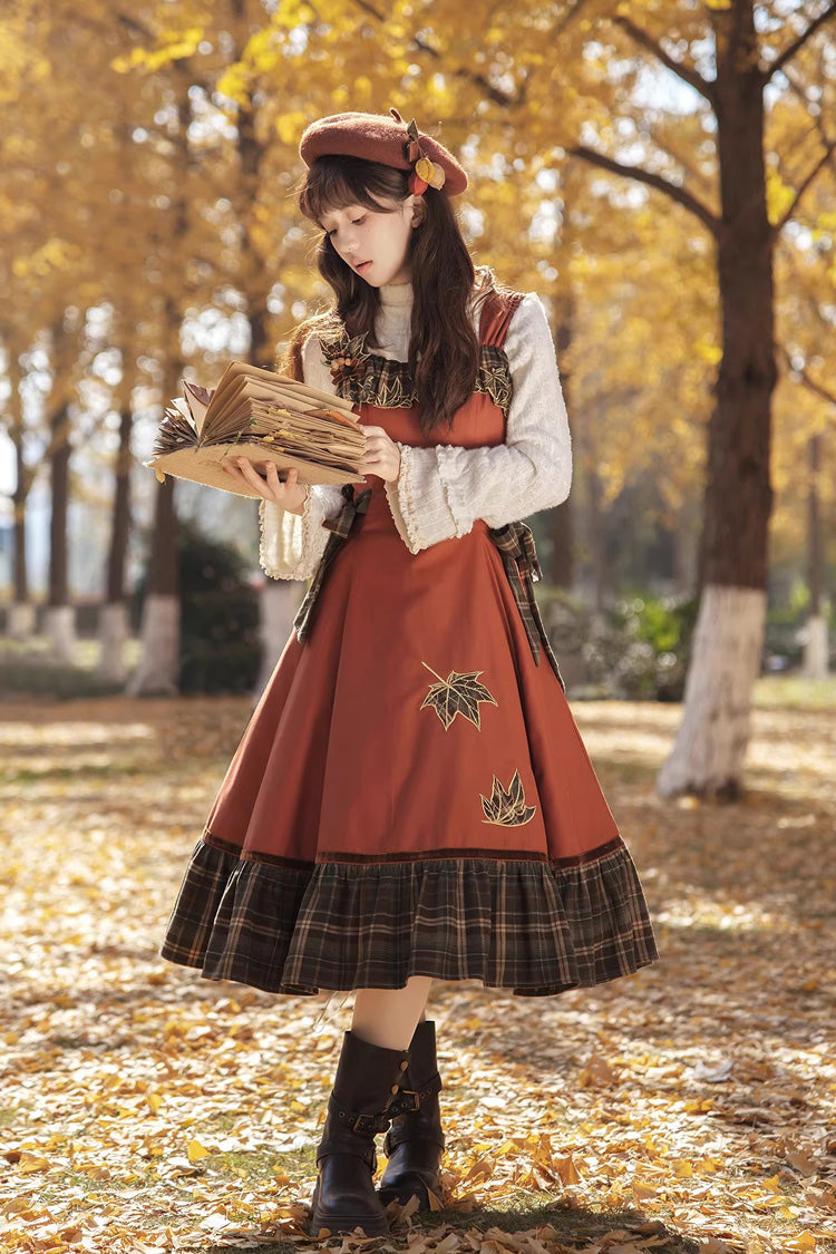 Lolita Jumper Skirt - Autumn Chronicles, 2 Colors, Sweet Style, Ruffled, Printed - additional product view 13