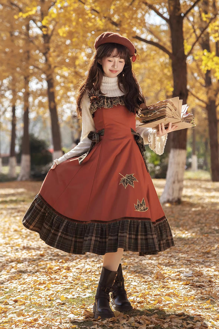 Lolita Jumper Skirt - Autumn Chronicles, 2 Colors, Sweet Style, Ruffled, Printed - main product image