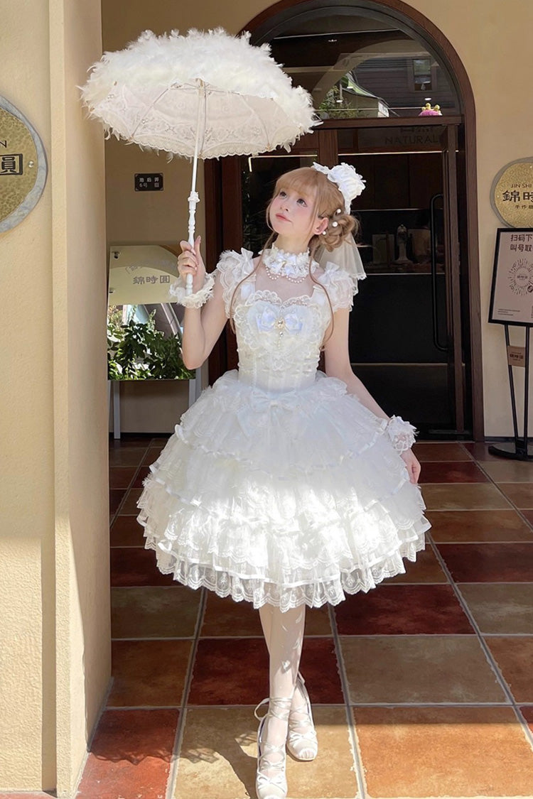 Lolita Jumper Skirt - Ballad Of Feathers, White, Layered, Sweet Style, Bow Detail - additional product view 2