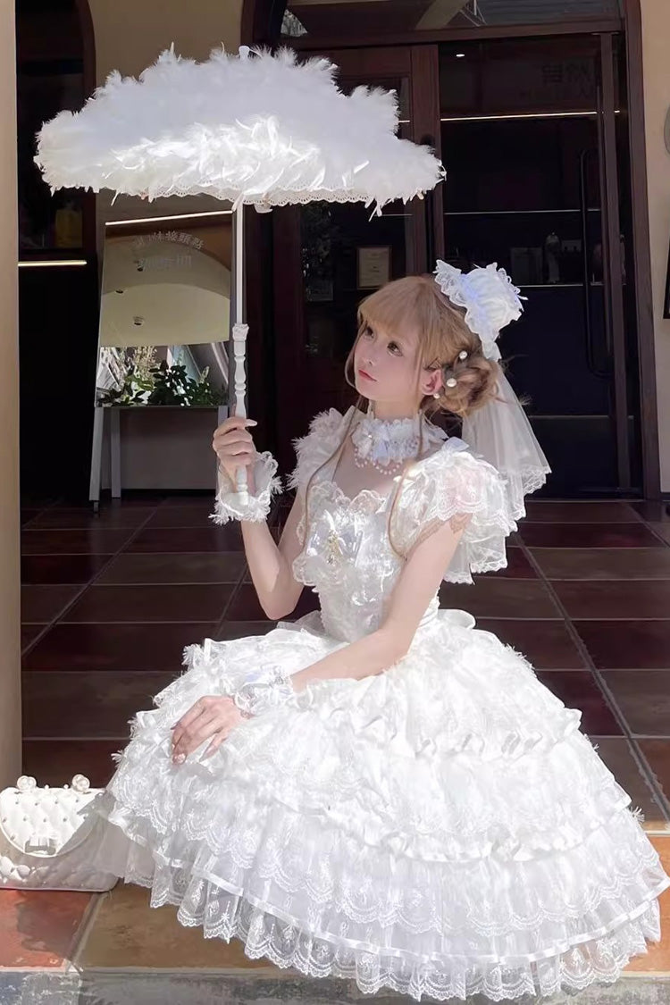 Lolita Jumper Skirt - Ballad Of Feathers, White, Layered, Sweet Style, Bow Detail - additional product view 5