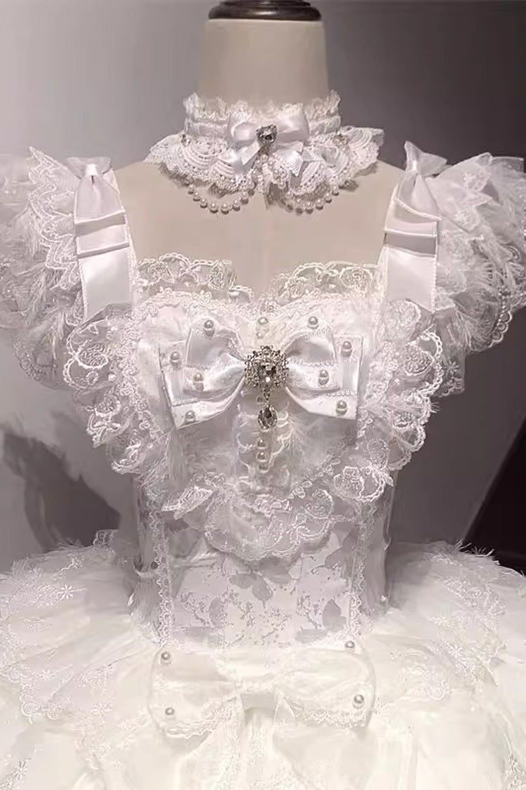 Lolita Jumper Skirt - Ballad Of Feathers, White, Layered, Sweet Style, Bow Detail - additional product view 6