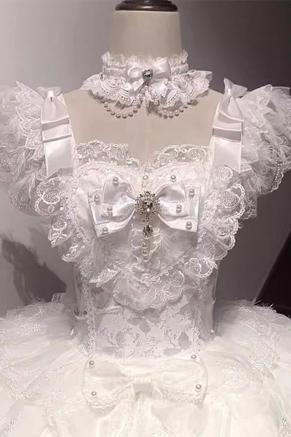 Lolita Jumper Skirt - Ballad Of Feathers, White, Layered, Sweet Style, Bow Detail - additional product view 6