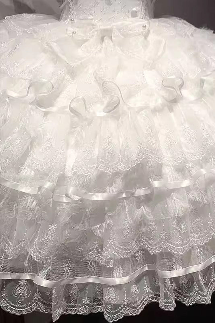 Lolita Jumper Skirt - Ballad Of Feathers, White, Layered, Sweet Style, Bow Detail - additional product view 7