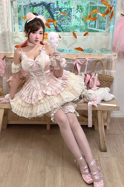 Lolita Jumper Skirt - Ballet Cat, Pink, Layered, Sweet Style, Ballet-Inspired Style - additional product view 7