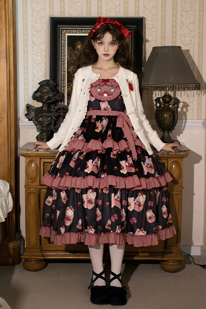 Lolita Jumper Skirt - Bell Strawberry Farm, 2 Colors, Layered, Sweet Style, Ruffled - additional product view 4
