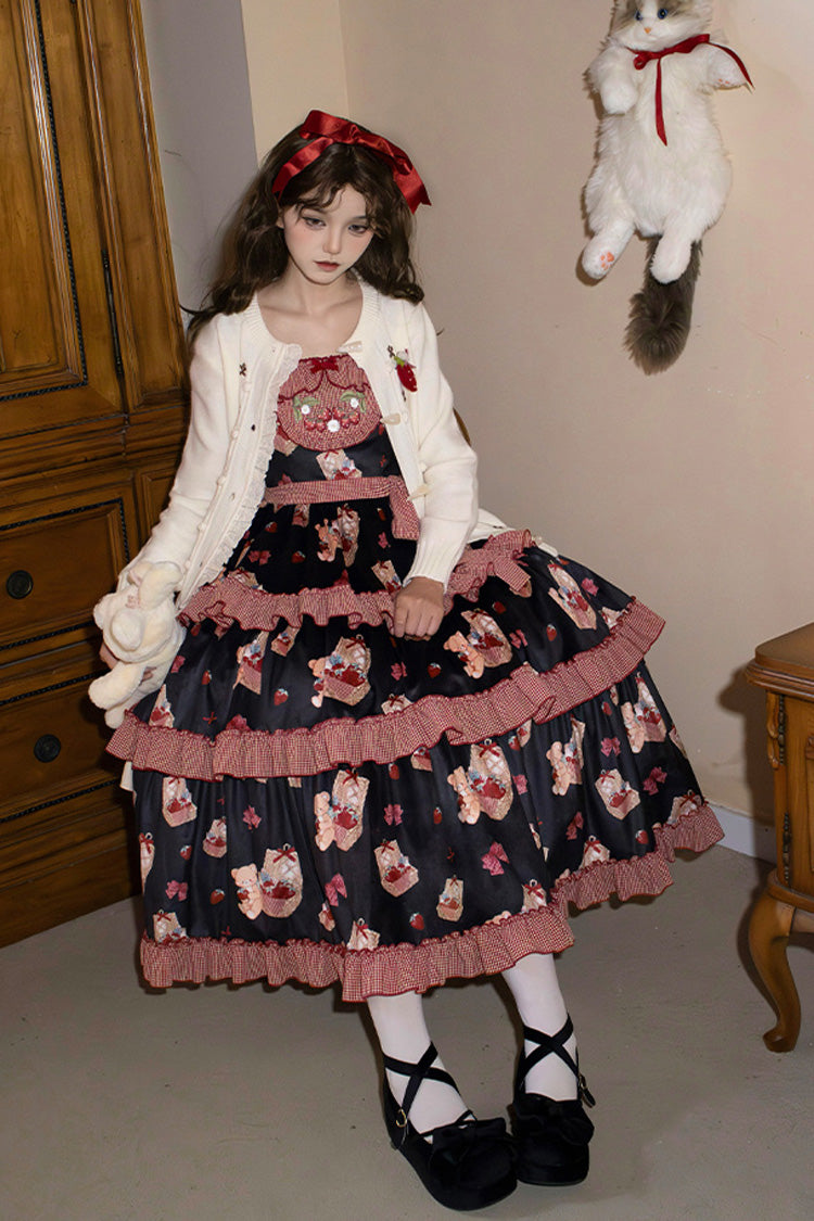 Lolita Jumper Skirt - Bell Strawberry Farm, 2 Colors, Layered, Sweet Style, Ruffled - additional product view 11