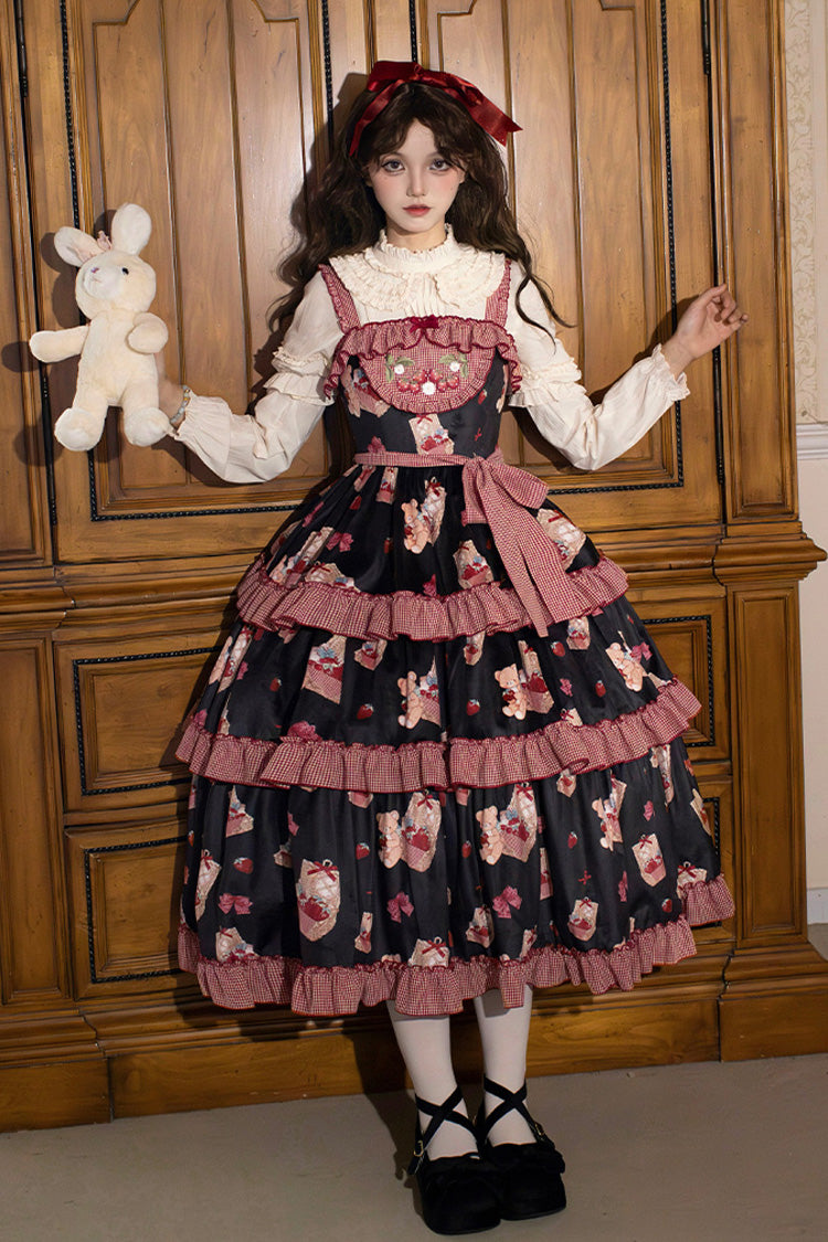 Lolita Jumper Skirt - Bell Strawberry Farm, 2 Colors, Layered, Sweet Style, Ruffled - main product image