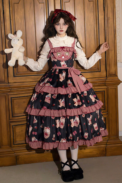 Lolita Jumper Skirt - Bell Strawberry Farm, 2 Colors, Layered, Sweet Style, Ruffled - main product image
