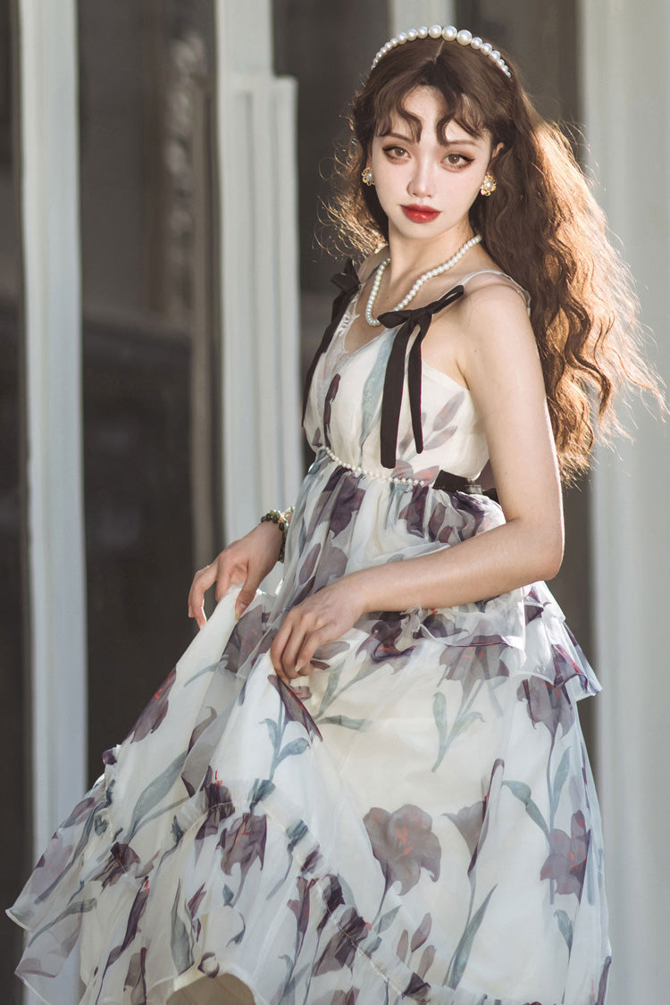 Lolita Jumper Skirt - Black Lily, 2 Colors, Ruffled, Printed, Layered - additional product view 2