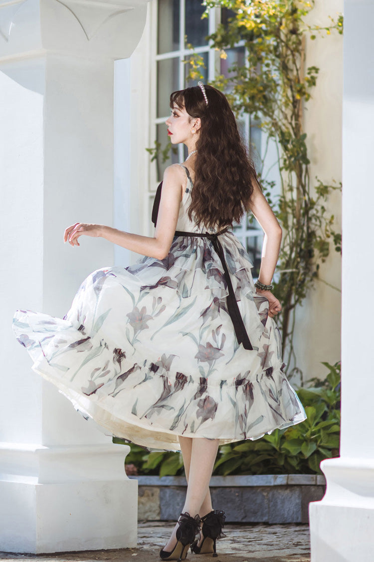 Lolita Jumper Skirt - Black Lily, 2 Colors, Ruffled, Printed, Layered - additional product view 5