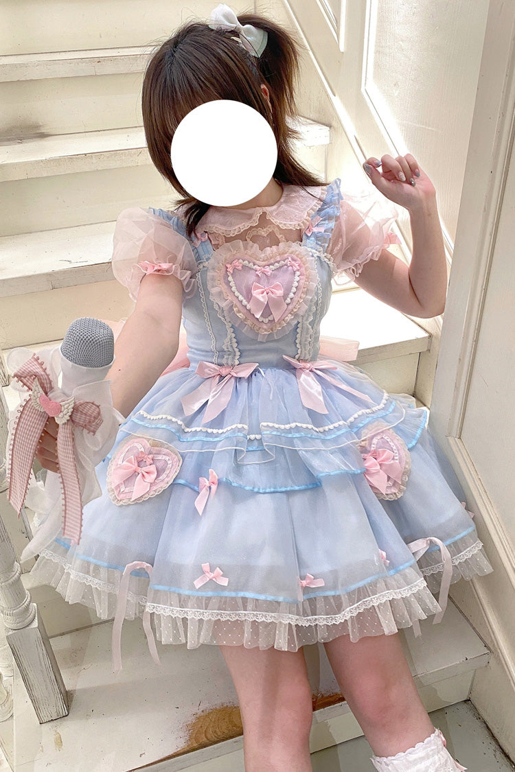 Lolita Jumper Skirt - Blue/pink Multi-layer Love, 2 Colors, Ruffled, Sweet Style - additional product view 2
