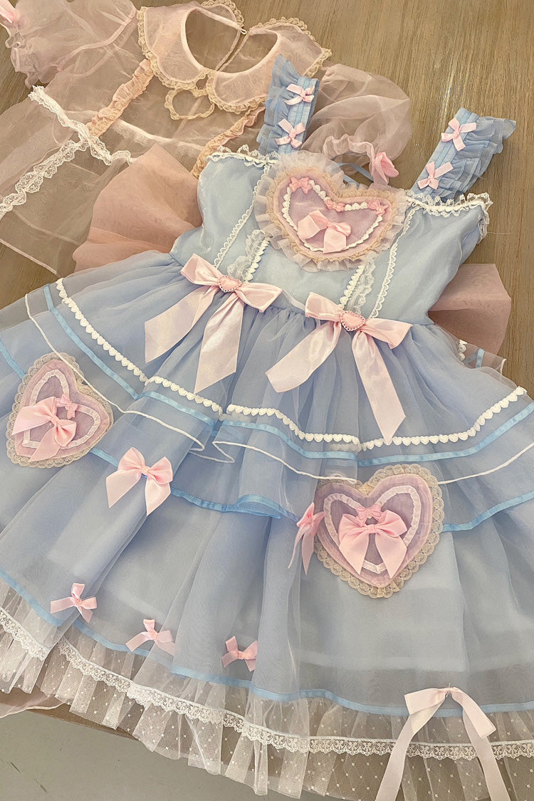 Lolita Jumper Skirt - Blue/pink Multi-layer Love, 2 Colors, Ruffled, Sweet Style - additional product view 3