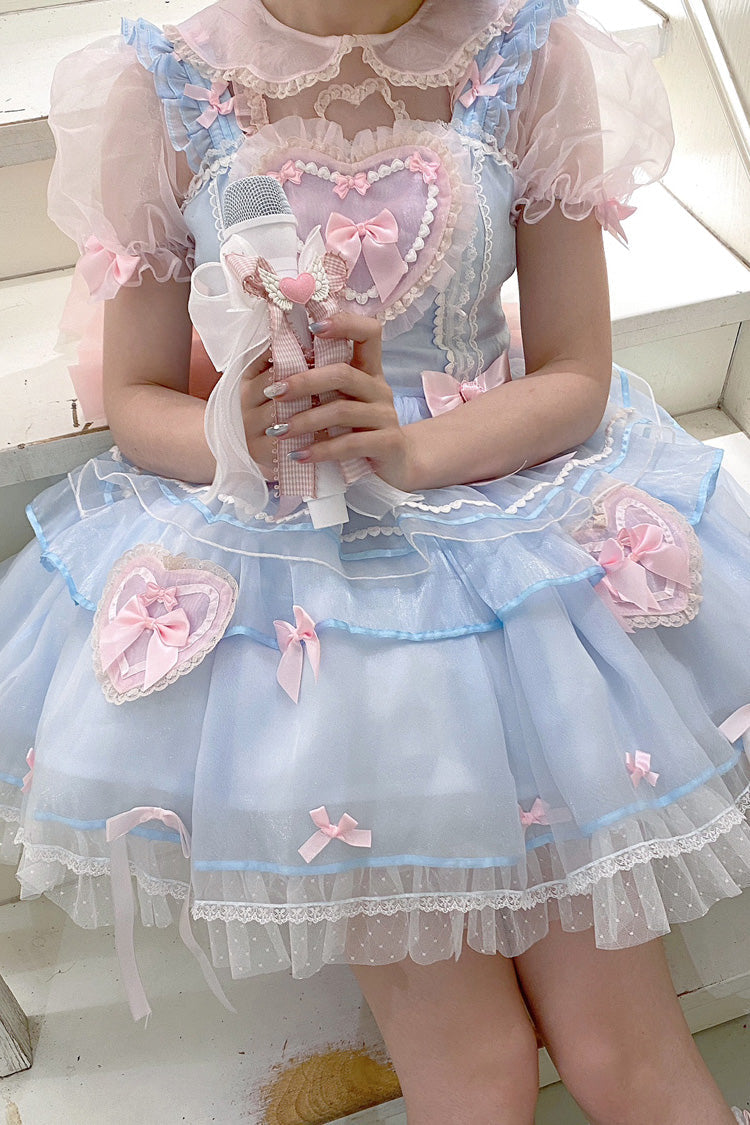 Lolita Jumper Skirt - Blue/pink Multi-layer Love, 2 Colors, Ruffled, Sweet Style - additional product view 4