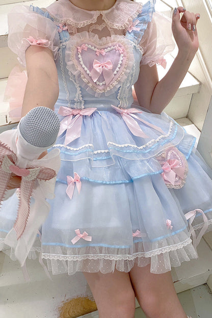 Lolita Jumper Skirt - Blue/pink Multi-layer Love, 2 Colors, Ruffled, Sweet Style - additional product view 5