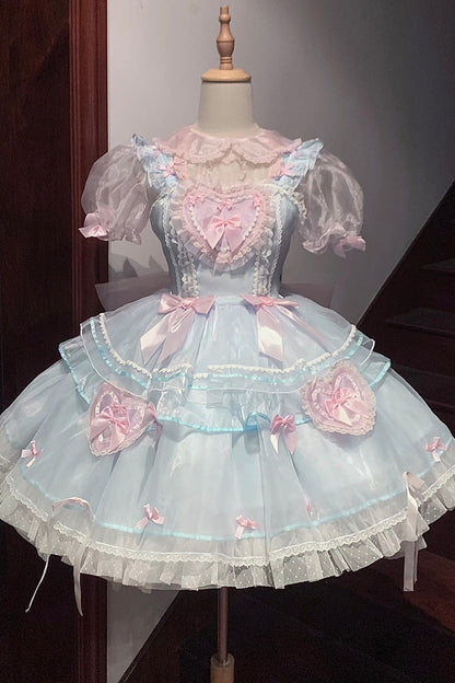Lolita Jumper Skirt - Blue/pink Multi-layer Love, 2 Colors, Ruffled, Sweet Style - main product image