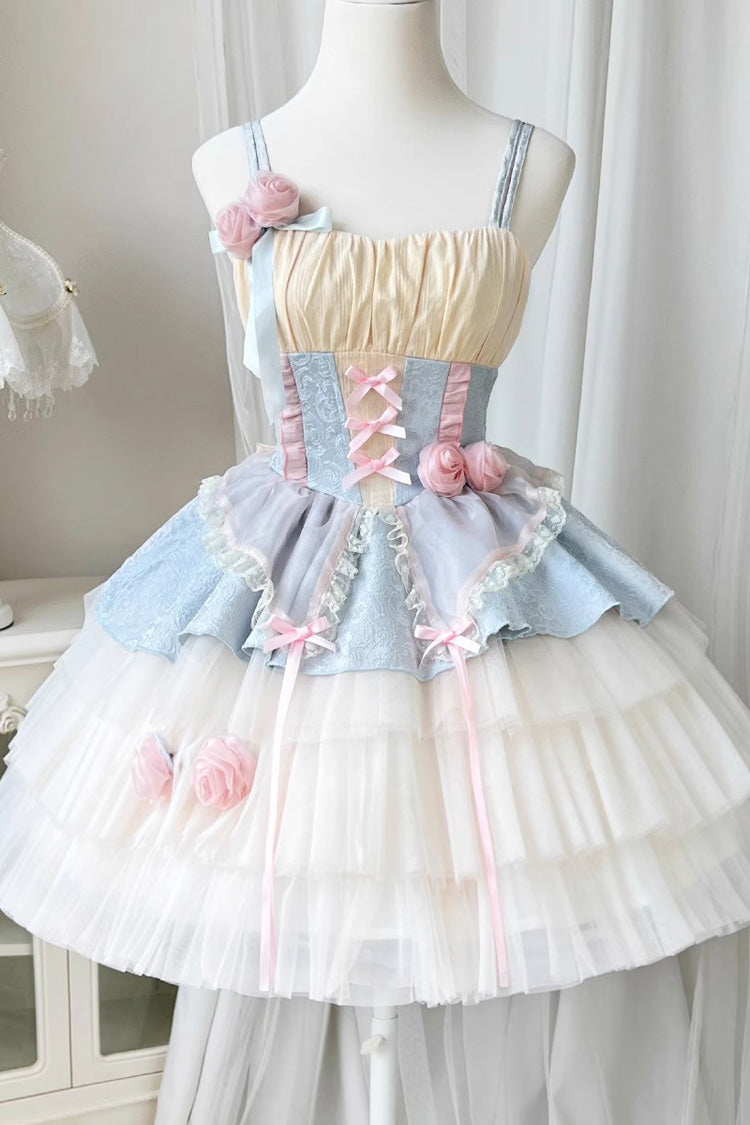Lolita Jumper Skirt - Blue/pink Rose Peach Wine, 2 Colors, Sweet Style - additional product view 2