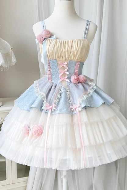 Lolita Jumper Skirt - Blue/pink Rose Peach Wine, 2 Colors, Sweet Style - additional product view 2