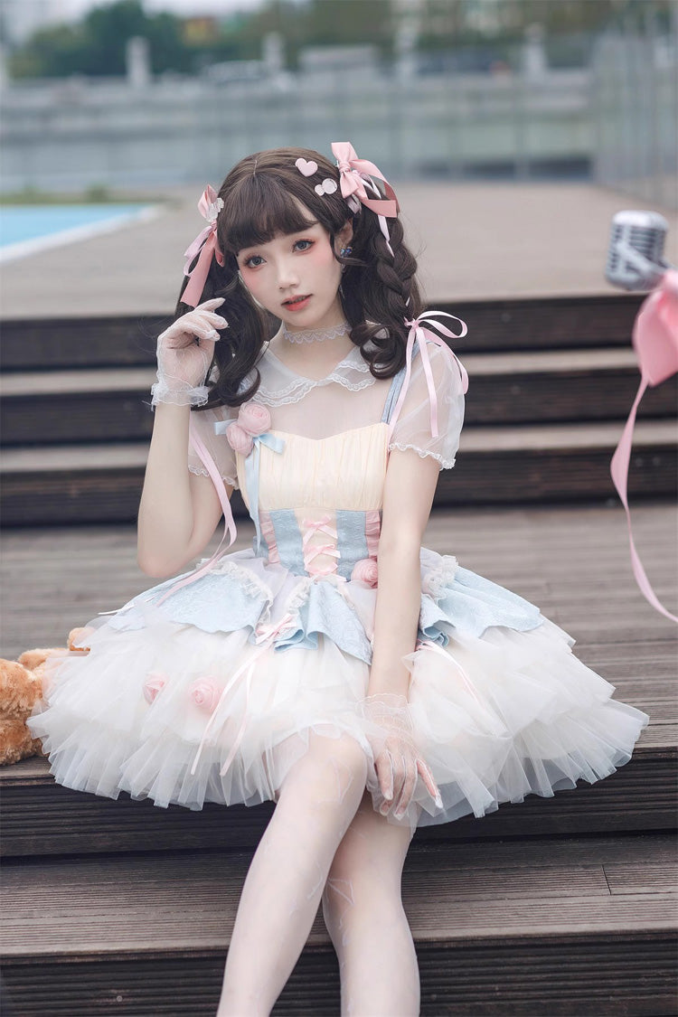 Lolita Jumper Skirt - Blue/pink Rose Peach Wine, 2 Colors, Sweet Style - additional product view 4