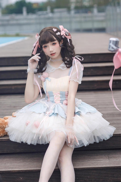 Lolita Jumper Skirt - Blue/pink Rose Peach Wine, 2 Colors, Sweet Style - additional product view 4