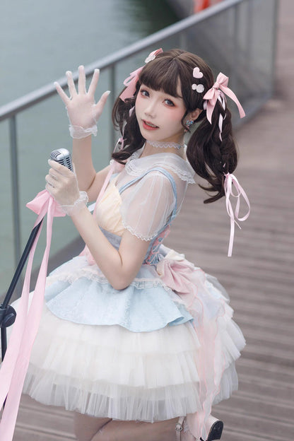 Lolita Jumper Skirt - Blue/pink Rose Peach Wine, 2 Colors, Sweet Style - additional product view 6