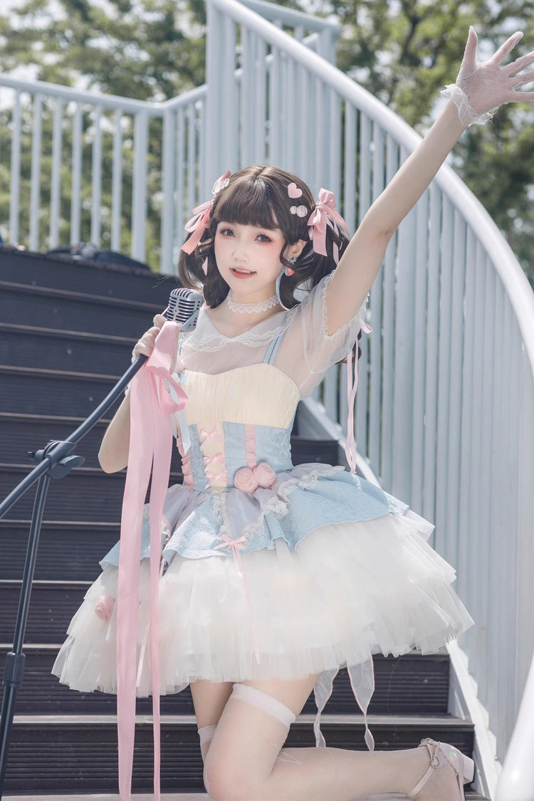 Lolita Jumper Skirt - Blue/pink Rose Peach Wine, 2 Colors, Sweet Style - additional product view 7