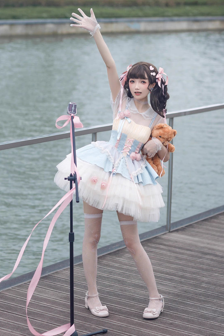Lolita Jumper Skirt - Blue/pink Rose Peach Wine, 2 Colors, Sweet Style - additional product view 8