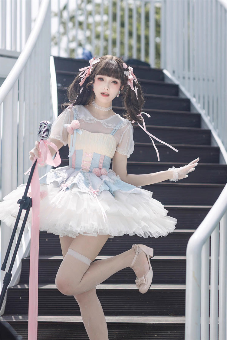 Lolita Jumper Skirt - Blue/pink Rose Peach Wine, 2 Colors, Sweet Style - additional product view 10