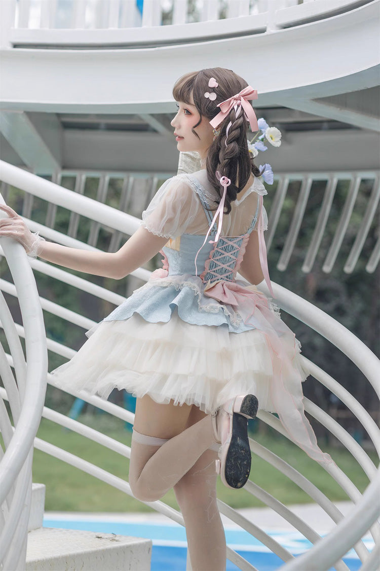 Lolita Jumper Skirt - Blue/pink Rose Peach Wine, 2 Colors, Sweet Style - additional product view 12